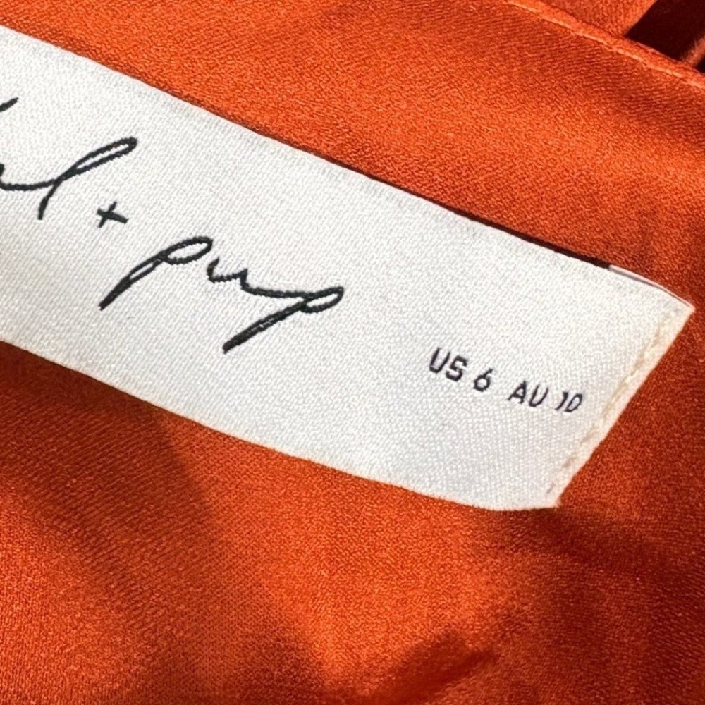 Petal + Pup Naira Pleated Maxi Dress Sunset Orange Satin V-Neck Size 6 US - Picture 8 of 11